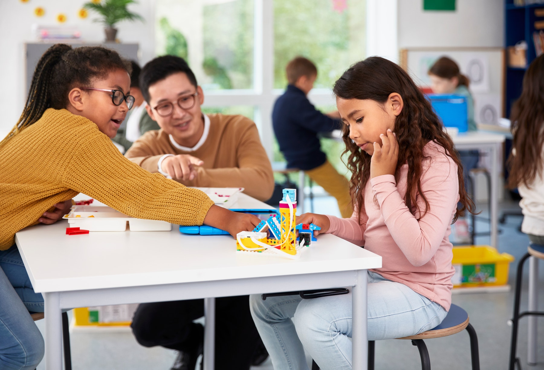 Elementary students working on a STEAM lesson