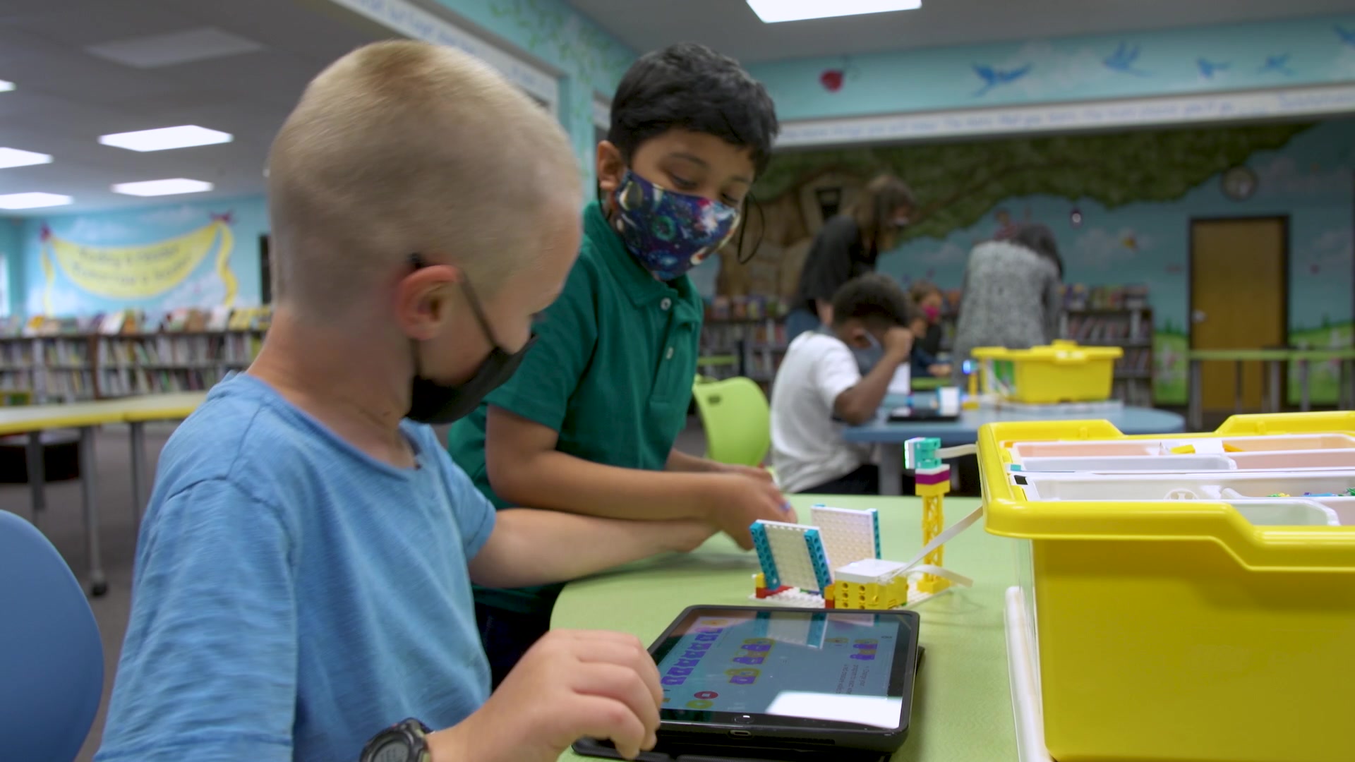 Watch two students test different sounds to be activated by the Color Sensor for their Animal Alarm model.